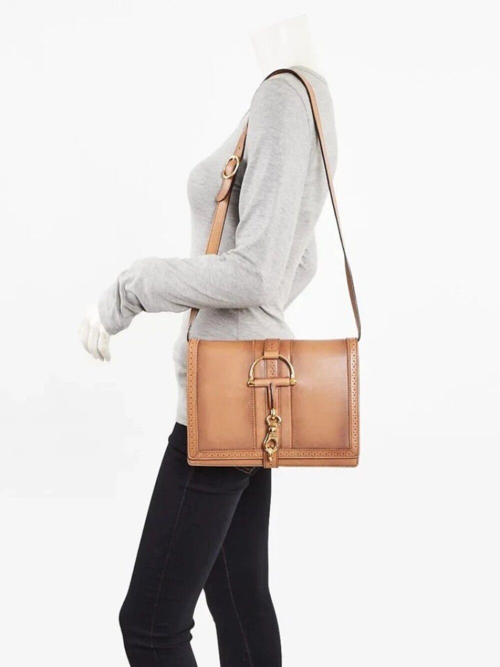 Gucci Honey Leather Duilio Brogue Flap Crossbody Bag